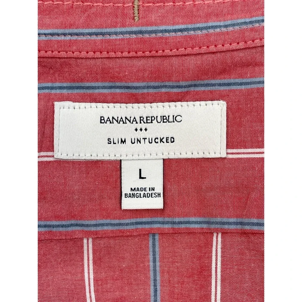 Banana Republic Shirt Mens Large Striped 100% Cotton Slim Untucked Button Down